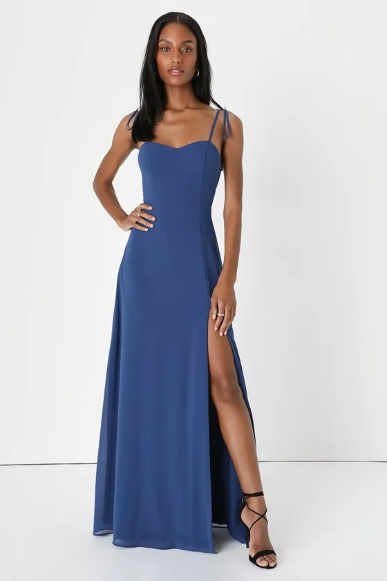 Darling Devotion Dark Blue Tie-Strap Maxi Dress sold by Lulus