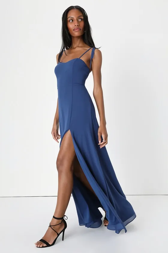 Darling Devotion Dark Blue Tie-Strap Maxi Dress sold by Lulus product image thumbnail 3