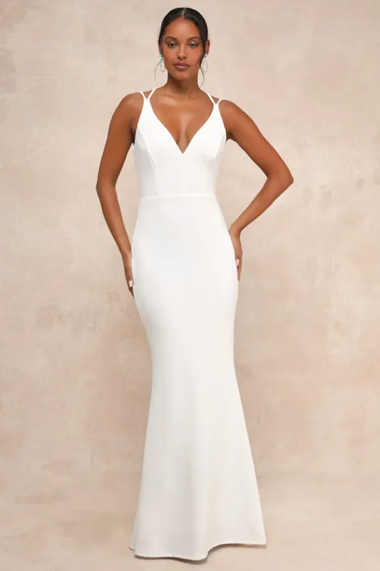 All this Allure White Strappy Backless Mermaid Maxi Dress sold by Lulus