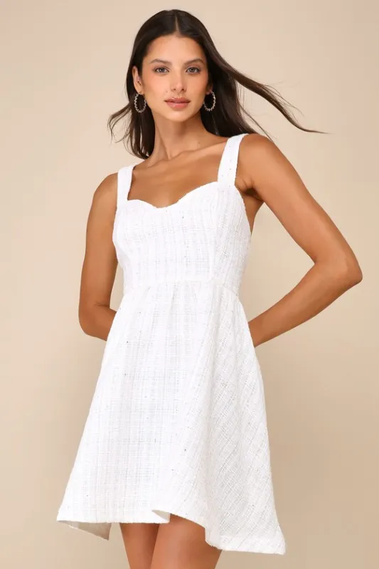 Charming Pose Ivory Tweed Sequin Mini Dress sold by Lulus