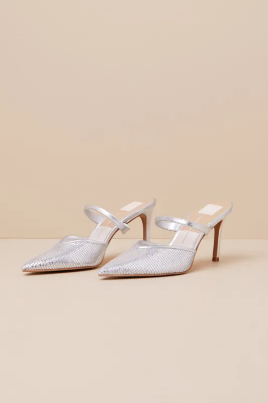 Kanika Silver Metallic Mesh Pointed-Toe Mule Pumps sold by Lulus