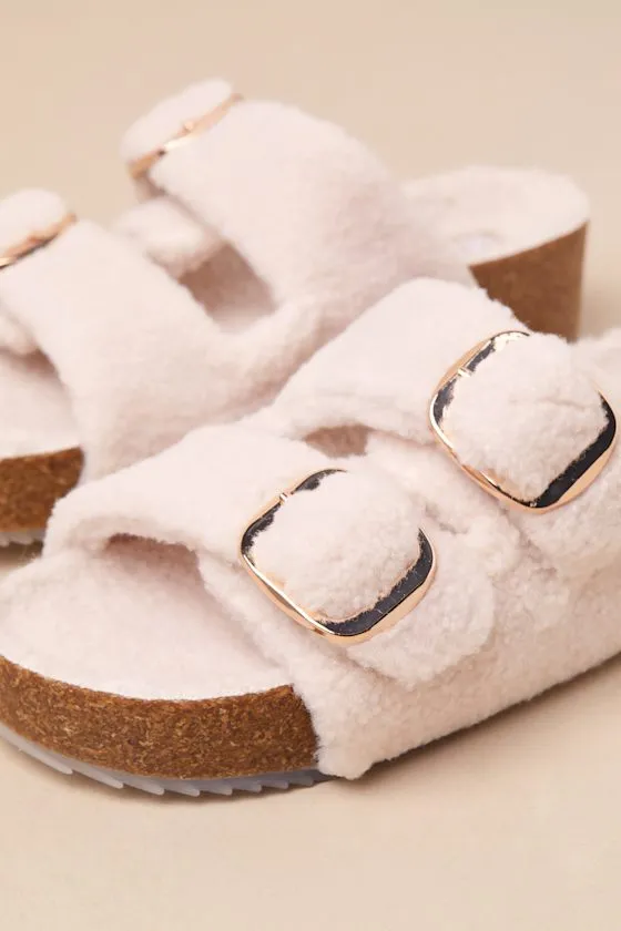 Qianna Natural Shearling Buckle Platform Slide Sandals sold by Lulus product image thumbnail 3