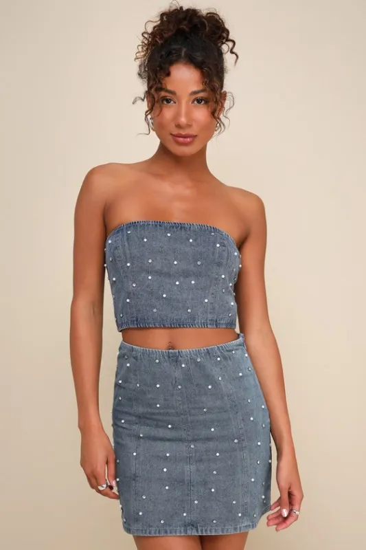 Glamorous Vibe Medium Wash Denim Two-Piece Mini Dress sold by Lulus