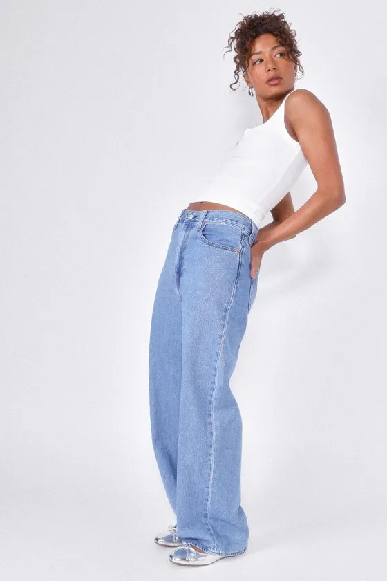 Ribcage Medium Wash Wide-Leg High-Waisted Denim Jeans sold by Lulus