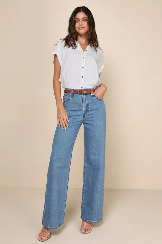 Ribcage Medium Wash Wide-Leg High-Waisted Denim Jeans sold by Lulus product image thumbnail 3