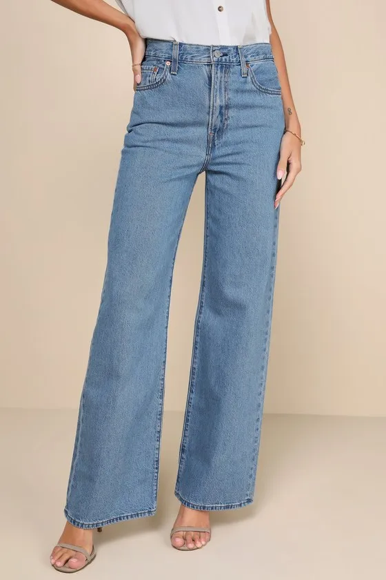 Ribcage Medium Wash Wide-Leg High-Waisted Denim Jeans sold by Lulus product image thumbnail 4