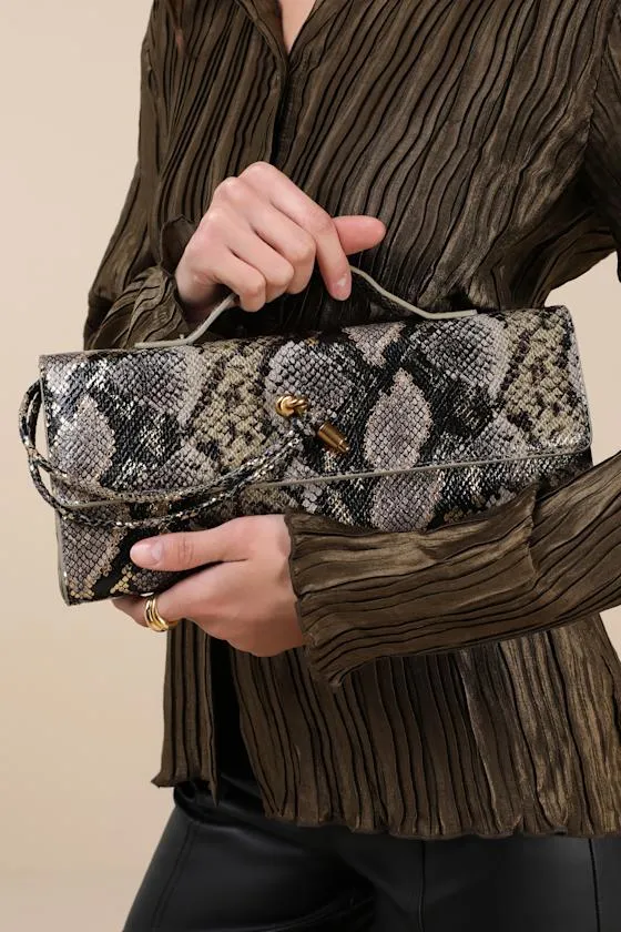 Magella Brown Snake Print Clutch sold by Lulus product image thumbnail 3