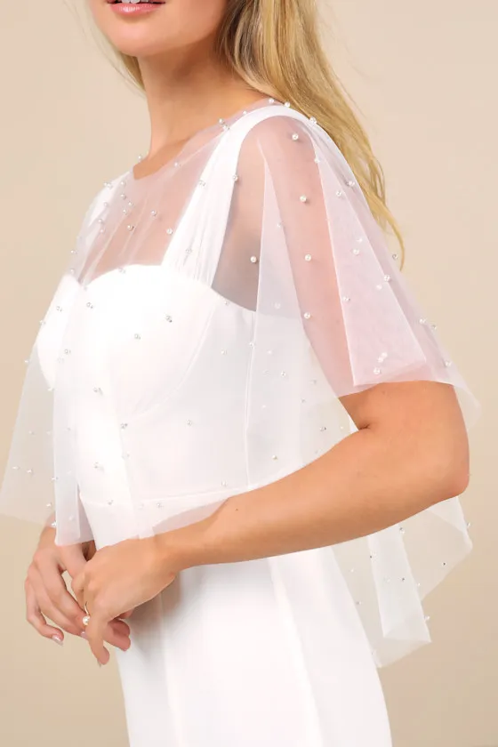 Mellina White Pearl Short Veil Cape sold by Lulus