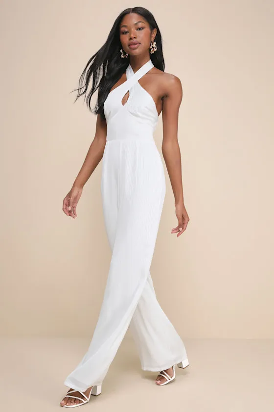 Constantly Copied White Satin Cross-Front Halter Jumpsuit sold by Lulus product image thumbnail 2