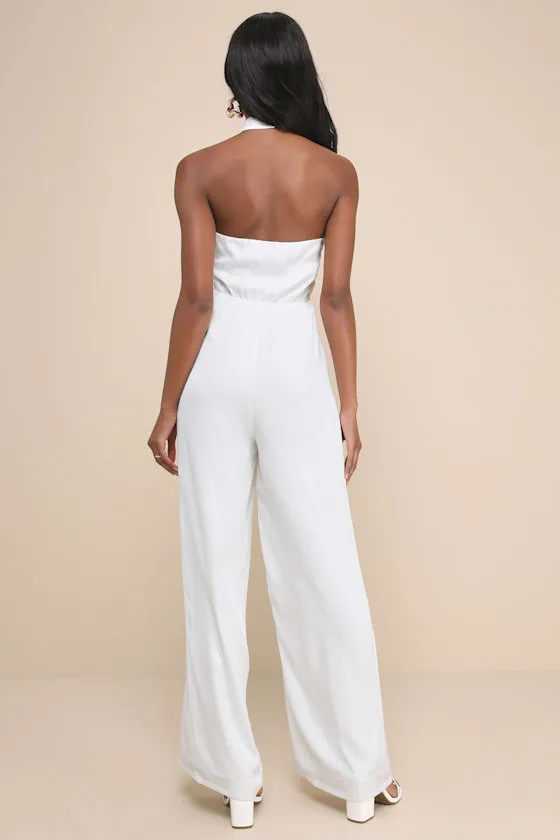 Constantly Copied White Satin Cross-Front Halter Jumpsuit sold by Lulus product image thumbnail 3