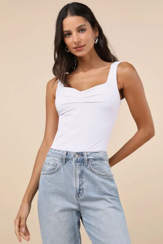 Covetable Simplicity White Ruched Knit Tank Top sold by Lulus