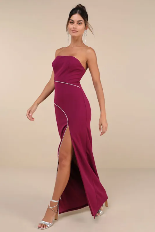 Elevated Sparkle Magenta Rhinestone Strapless Maxi Dress sold by Lulus