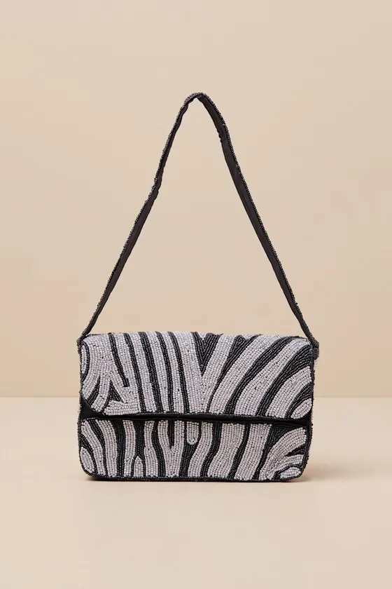 Wild Glamour Black and Silver Zebra Beaded Shoulder Bag sold by Lulus product image thumbnail 3