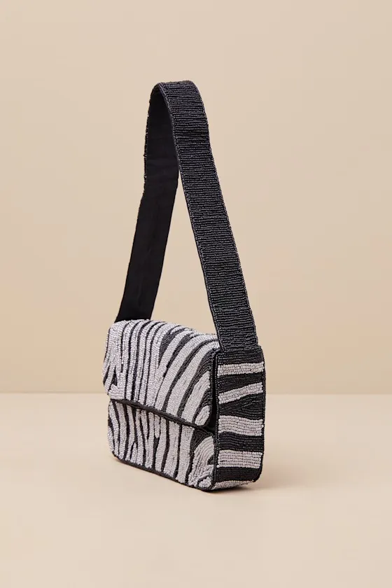 Wild Glamour Black and Silver Zebra Beaded Shoulder Bag sold by Lulus product image thumbnail 4
