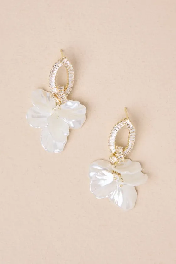 Aphrodite Vibes White Rhinestone Shell Drop Earrings sold by Lulus