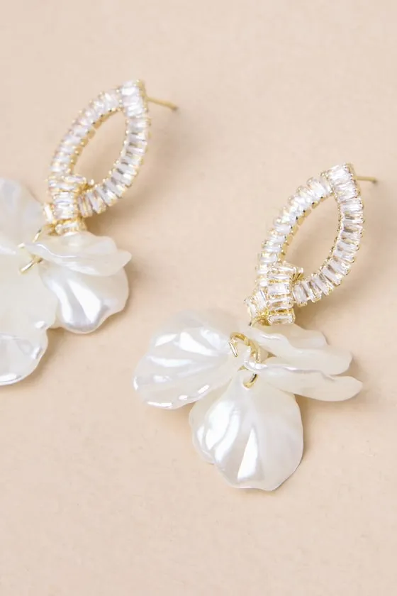 Aphrodite Vibes White Rhinestone Shell Drop Earrings sold by Lulus product image thumbnail 4
