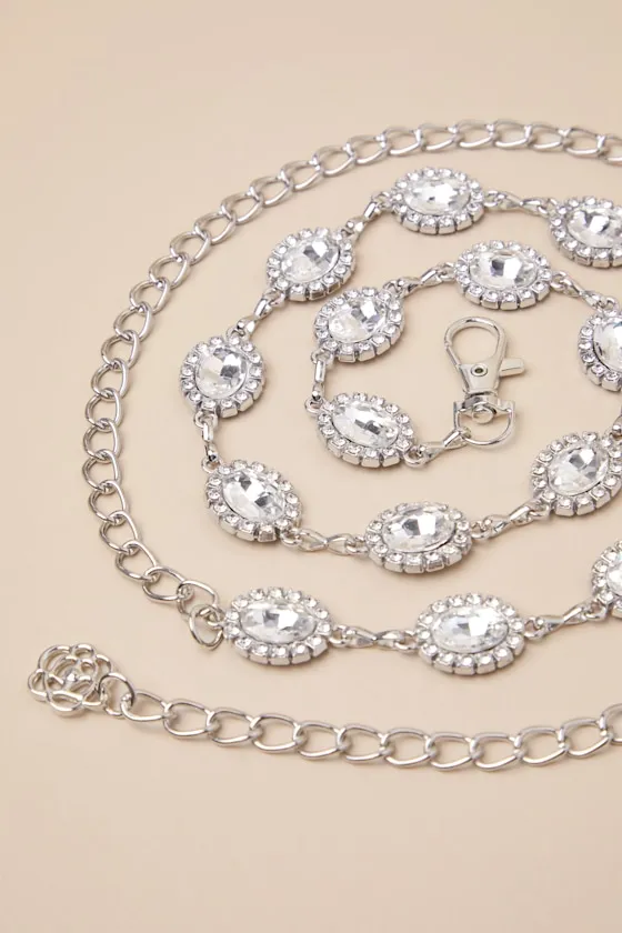 Brilliant Addition Silver Rhinestone Chain Belt sold by Lulus product image thumbnail 3