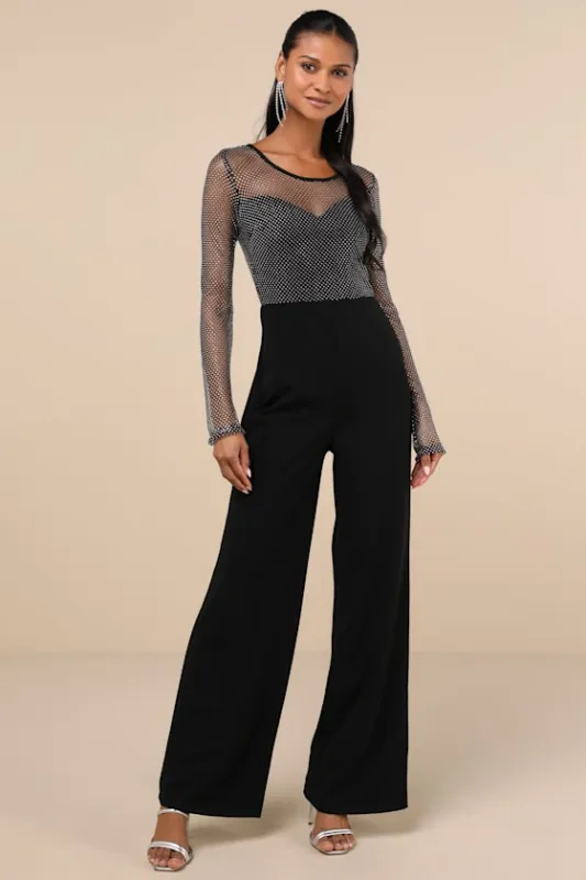Beyond Glamorous Black Fishnet Rhinestone Jumpsuit sold by Lulus