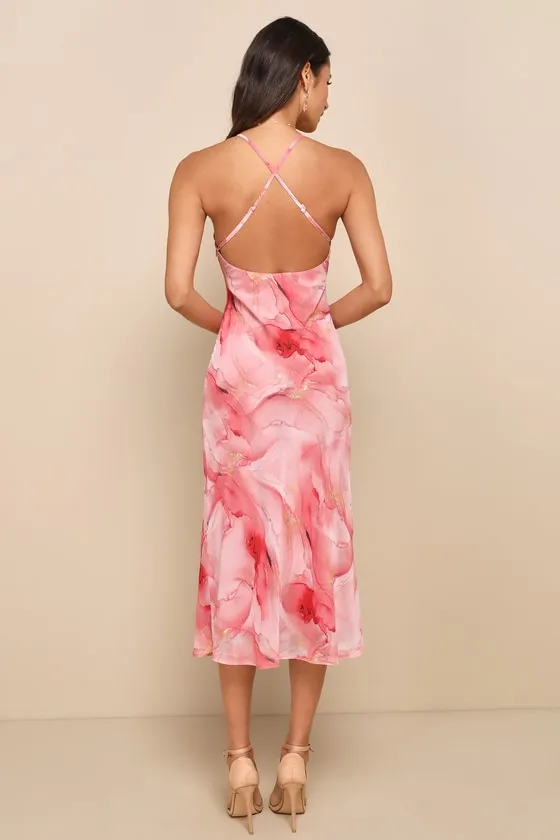 Bright Charm Pink Abstract Print Chiffon Slip Midi Dress sold by Lulus product image thumbnail 3