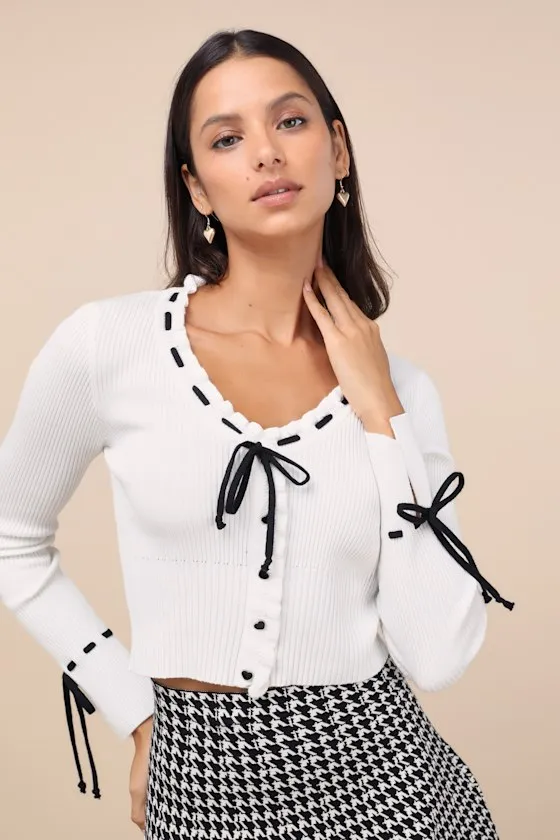 Adorably Flattering Ivory Ribbed Ruffled Bow Sweater Top sold by Lulus product image thumbnail 2