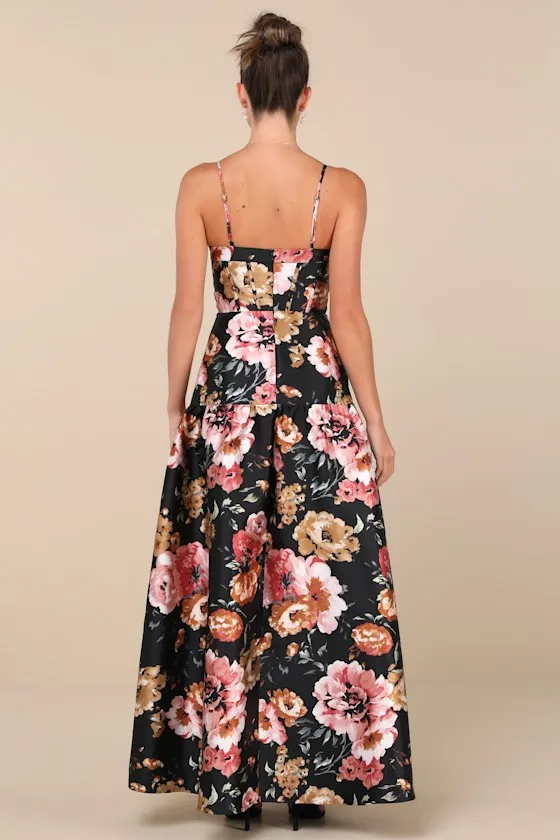 Confident Delight Black Floral Tiered Bustier Maxi Dress sold by Lulus product image thumbnail 2
