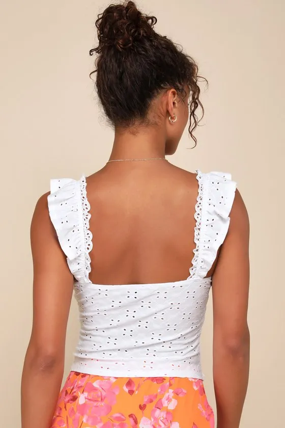 Perfect Sweetness White Eyelet Ruffled Keyhole Smocked Top sold by Lulus product image thumbnail 3