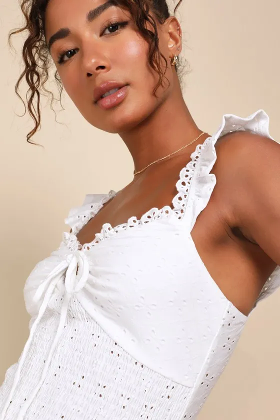 Perfect Sweetness White Eyelet Ruffled Keyhole Smocked Top sold by Lulus product image thumbnail 4