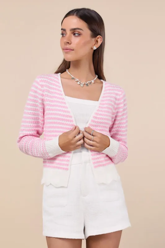 Adorably Snug White and Pink Striped Knit Open-Front Cardigan sold by Lulus