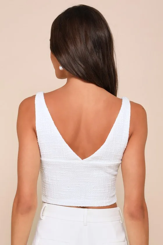 Sunny Sophistication Ivory Tweed Cropped Tank Top sold by Lulus product image thumbnail 2