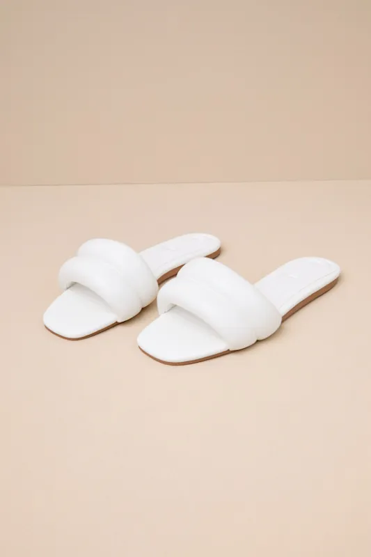 Kovella Bright White Faux Leather Flat Slide Sandals sold by Lulus