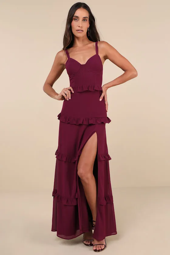 Sincerely Poised Plum Purple Backless Bustier Tiered Maxi Dress sold by Lulus product image thumbnail 3