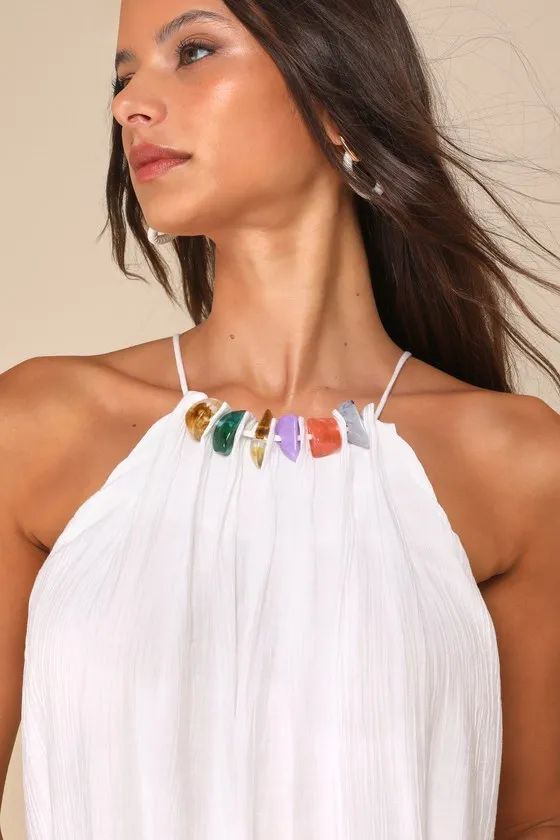 Blissful Icon White Textured Beaded Midi Shift Dress sold by Lulus product image thumbnail 2