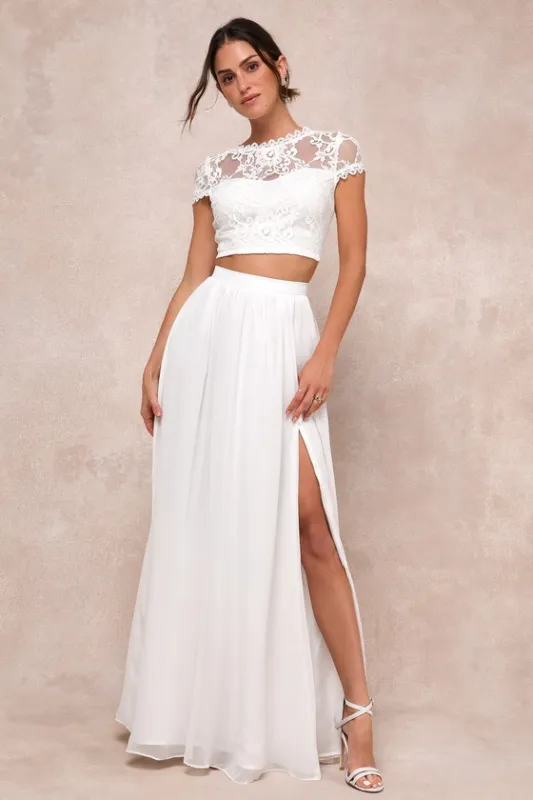 Sweet Stunner White Lace Two-Piece Maxi Dress sold by Lulus