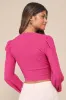 Distinctly Perfect Fuchsia Clip Dot Tie-Front Balloon Sleeve Top sold by Lulus