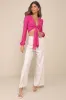Distinctly Perfect Fuchsia Clip Dot Tie-Front Balloon Sleeve Top sold by Lulus