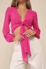 Distinctly Perfect Fuchsia Clip Dot Tie-Front Balloon Sleeve Top sold by Lulus