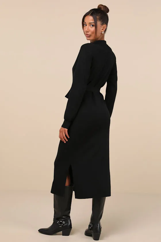 Charming Comfort Black Collared Button-Up Sweater Dress sold by Lulus product image thumbnail 2