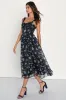 Delightful Look Black Floral Print Bustier Midi Skater Dress sold by Lulus