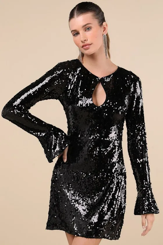 Fabulous Sparkle Black Sequin Cutout Long Sleeve Mini Dress sold by Lulus