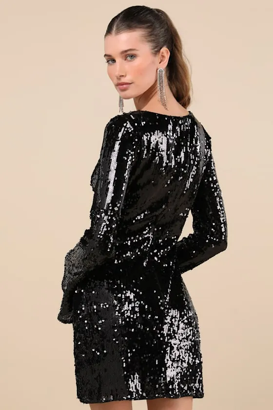 Fabulous Sparkle Black Sequin Cutout Long Sleeve Mini Dress sold by Lulus product image thumbnail 2