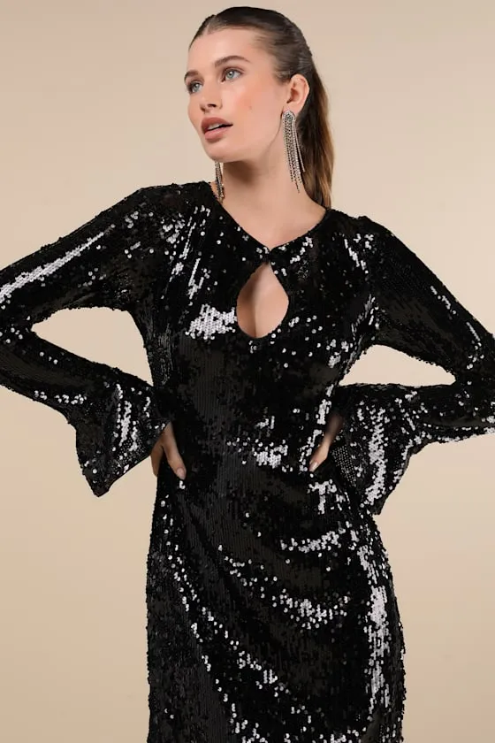 Fabulous Sparkle Black Sequin Cutout Long Sleeve Mini Dress sold by Lulus product image thumbnail 4