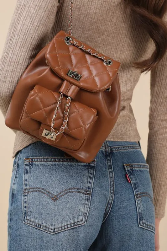 Koryn Tan Quilted Mini Backpack sold by Lulus