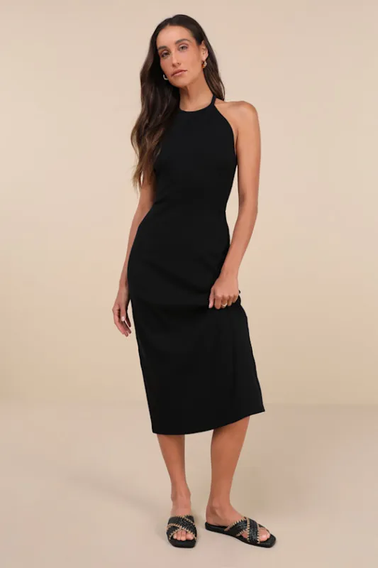 Sunny Admiration Black Ribbed Sleeveless Midi Dress sold by Lulus