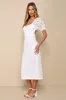 Darling Status White Eyelet Puff Sleeve Bustier Midi Dress sold by Lulus