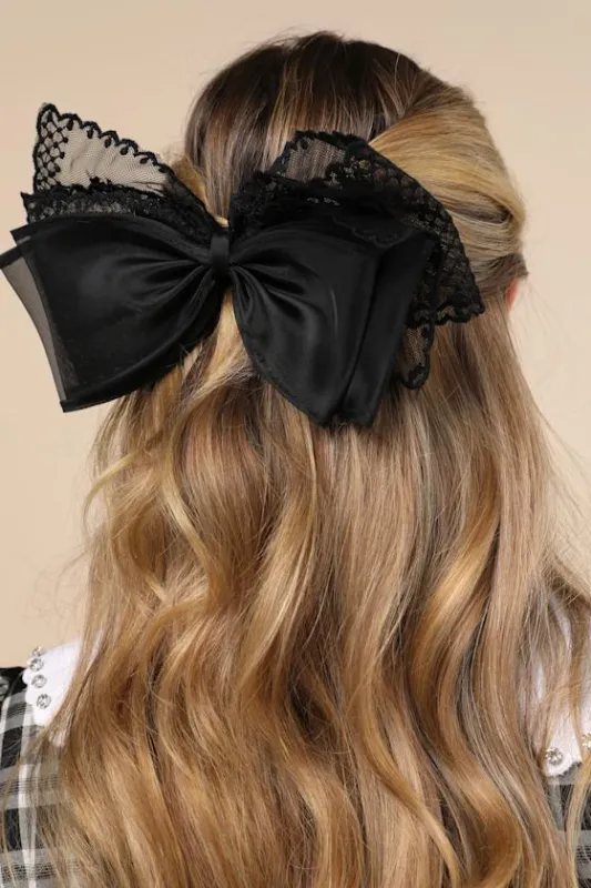 Precious Energy Black Tulle Embroidered Hair Bow Barrette made by Lulus