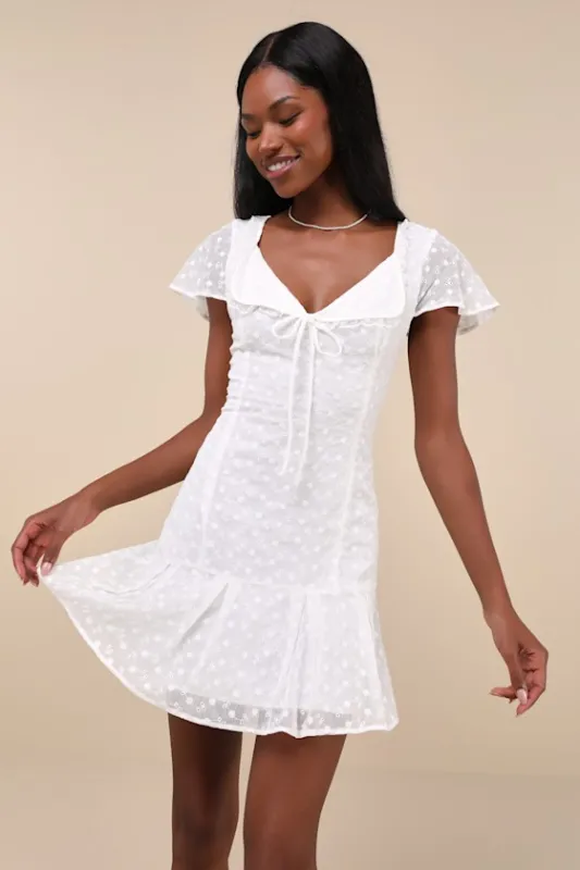 Unique Delight White Embroidered Floral Short Sleeve Mini Dress sold by Lulus