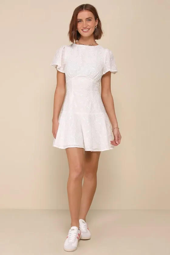 Memorably Angelic Ivory Embroidered Flutter Sleeve Mini Dress sold by Lulus product image thumbnail 2