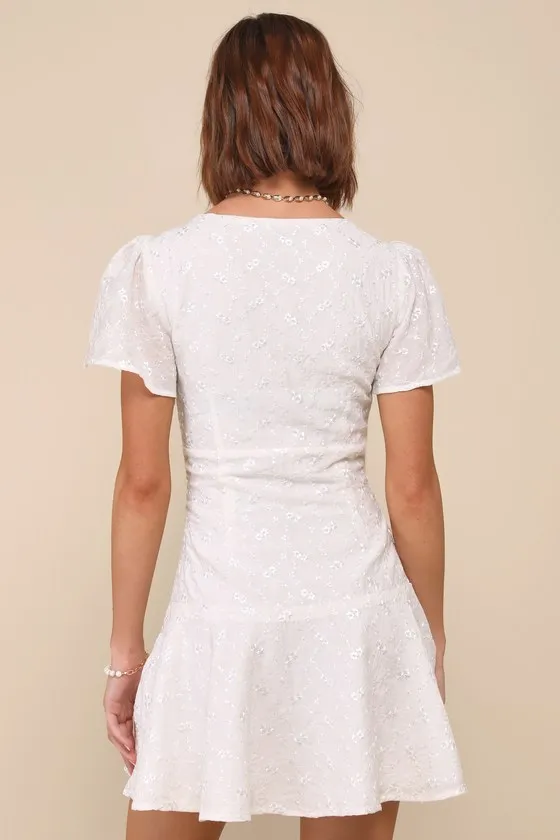Memorably Angelic Ivory Embroidered Flutter Sleeve Mini Dress sold by Lulus product image thumbnail 3