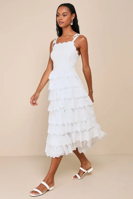Endlessly Ideal White Eyelet Embroidered Tiered Midi Dress sold by Lulus product image thumbnail 2