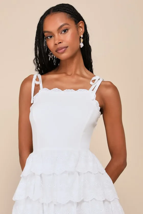 Endlessly Ideal White Eyelet Embroidered Tiered Midi Dress sold by Lulus product image thumbnail 4